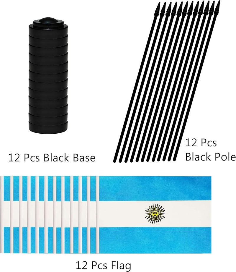 BCLin 12 Pack Argentina Desk Flags Set, Argentine Small Mini Table Office Flags with 12" Solid Black Pole, 8.2 x 5.5 Inches, Home and Office Decoration, Festival Celebrations - Image 3